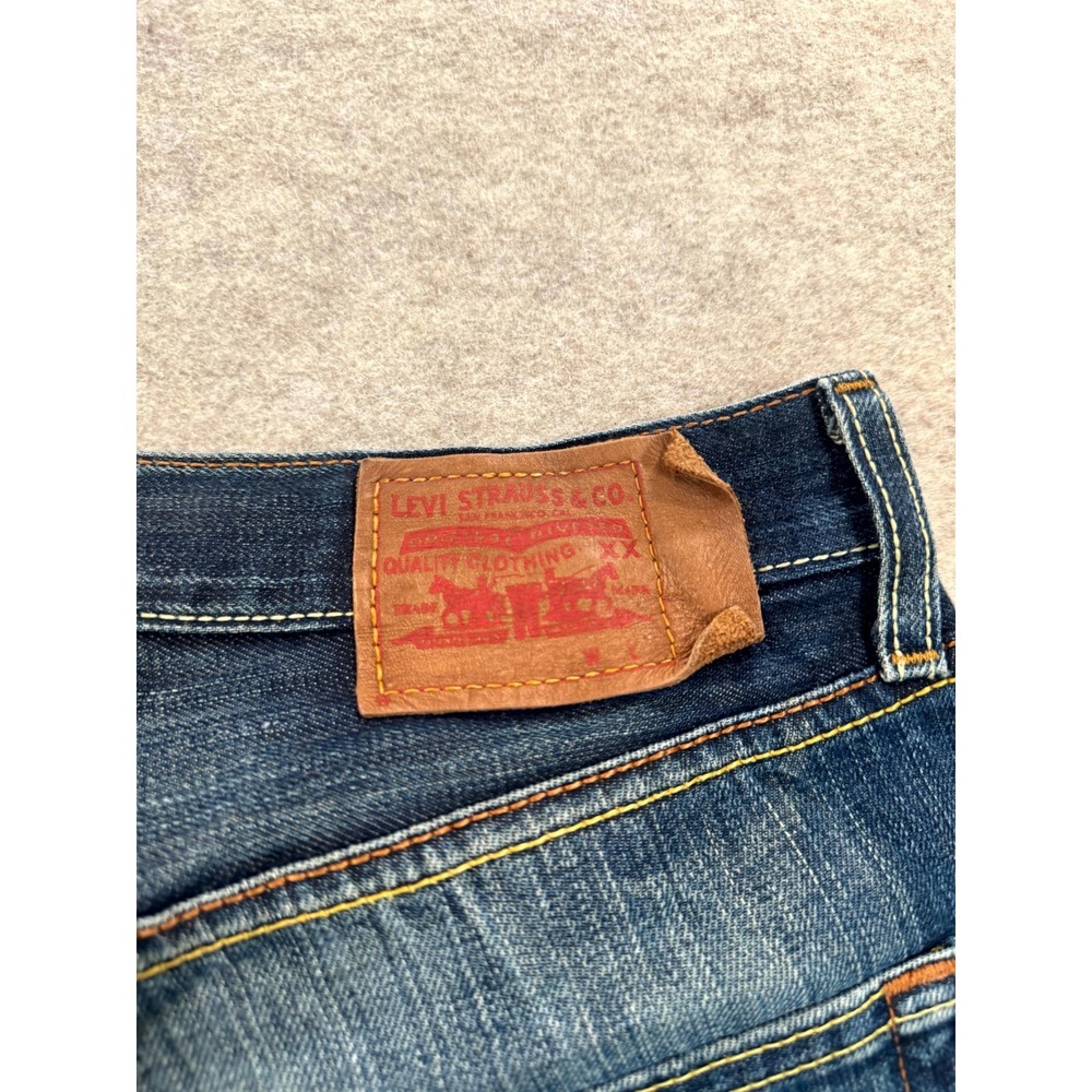 Levis 501 Jeans Mens 36x32 Blue Whiskered Denim Straight Leg Dark Wash Logo - Picture 4 of 15
